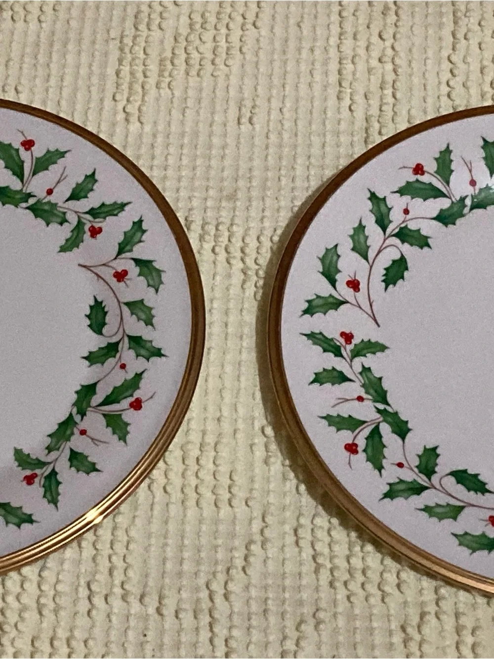 Lenox Holiday Holly Round Ceramic Salad Plates with Gold Rim